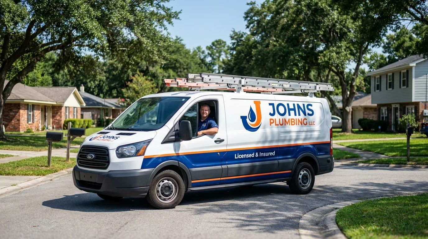 Johns Plumbing LLC service van in Brentwood, NY