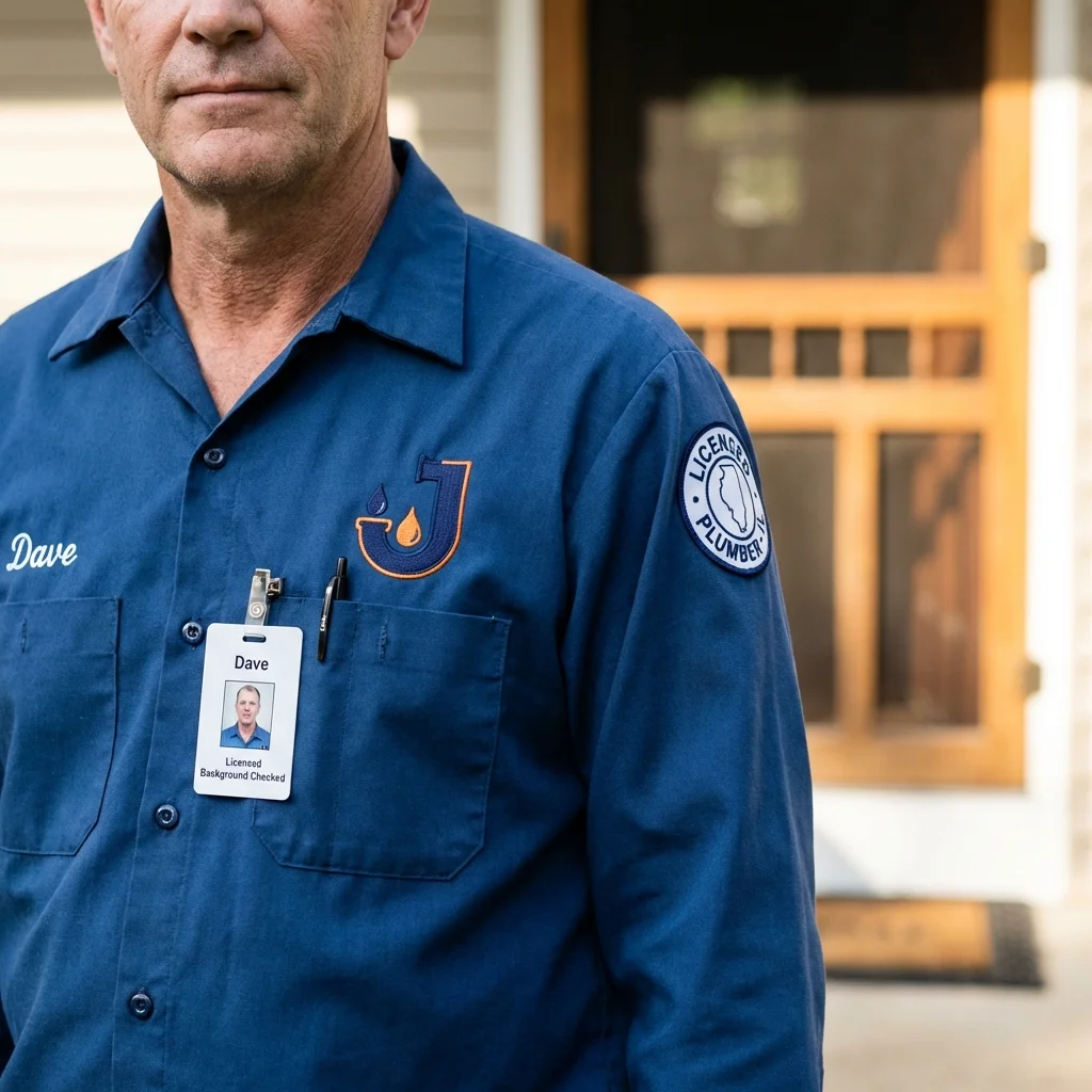 Licensed plumber showing ID badge in Brentwood, NY