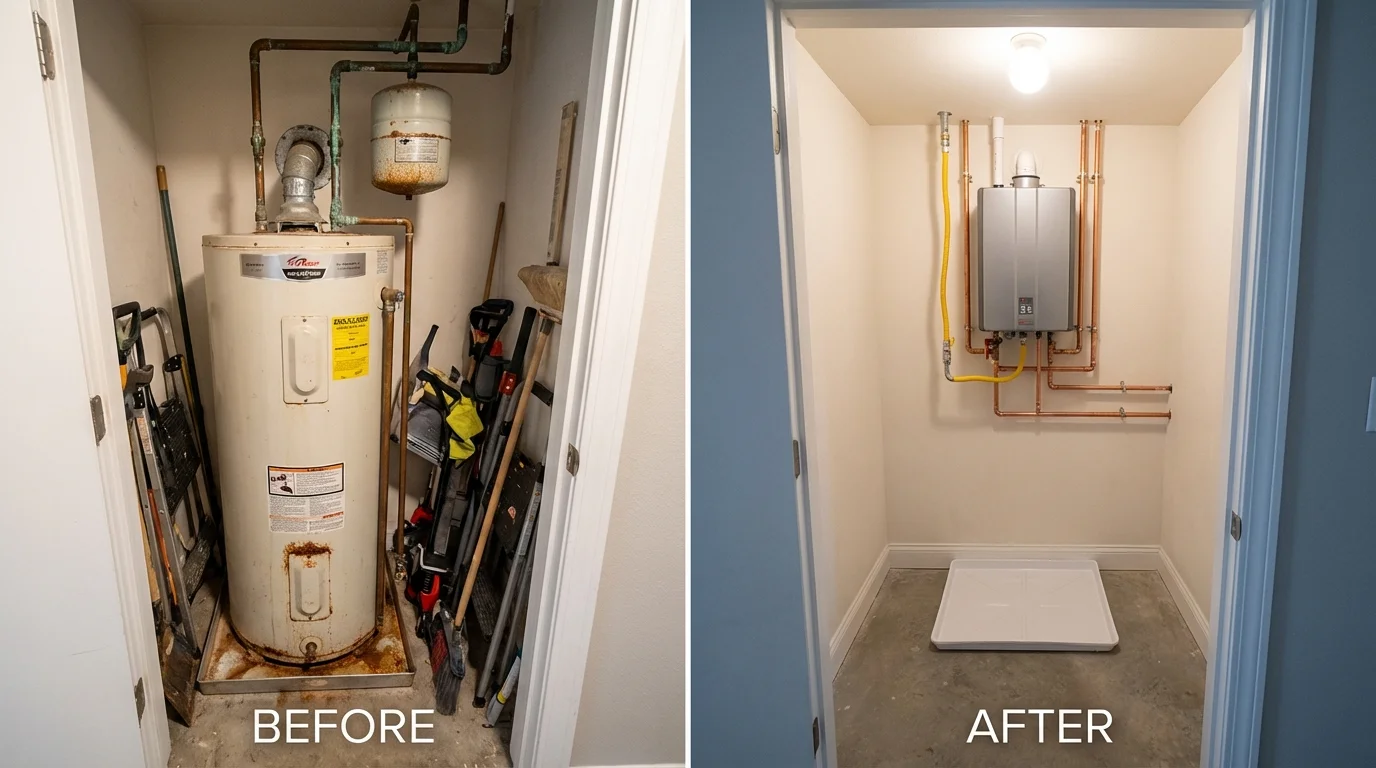 Tank water heater versus wall-mounted tankless unit comparison for Brentwood, NY homeowners