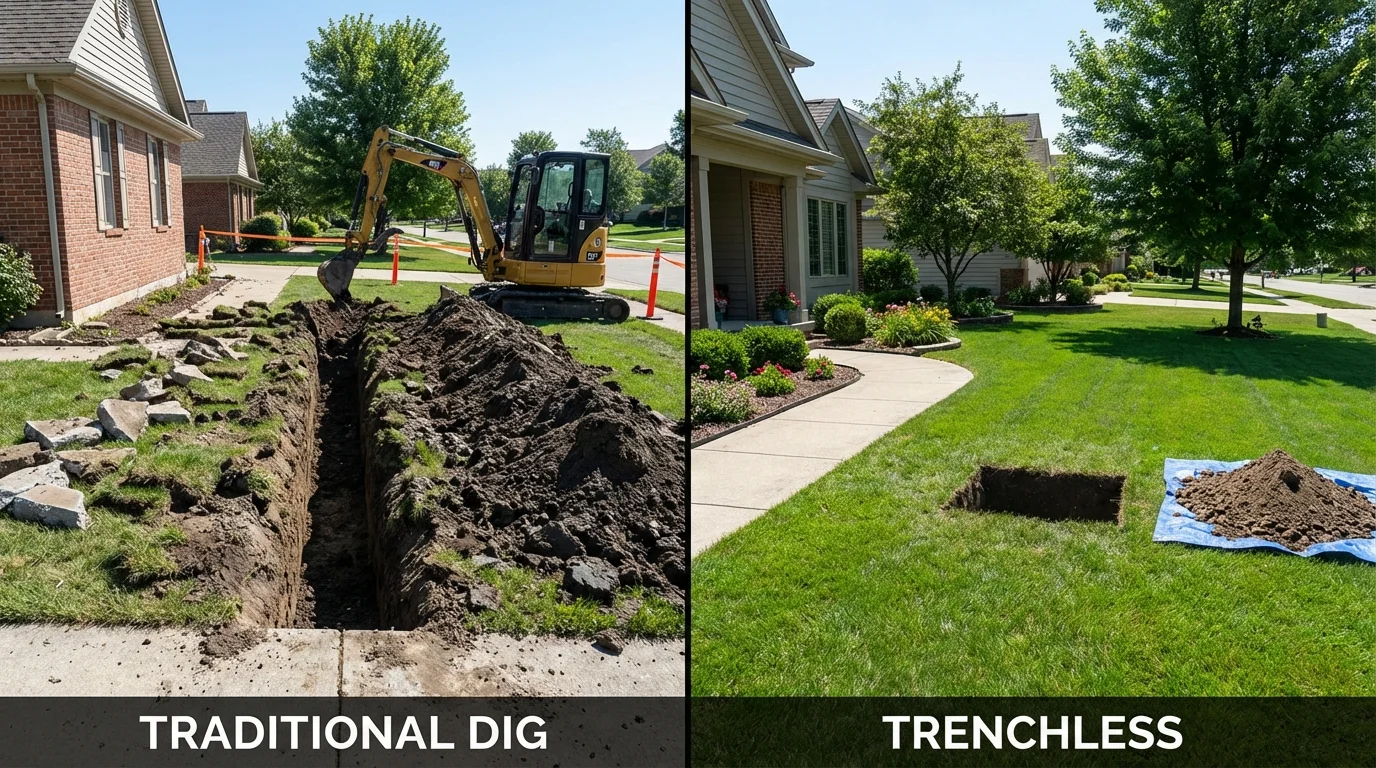 Trenchless sewer repair with minimal yard damage versus traditional excavation in Brentwood, NY